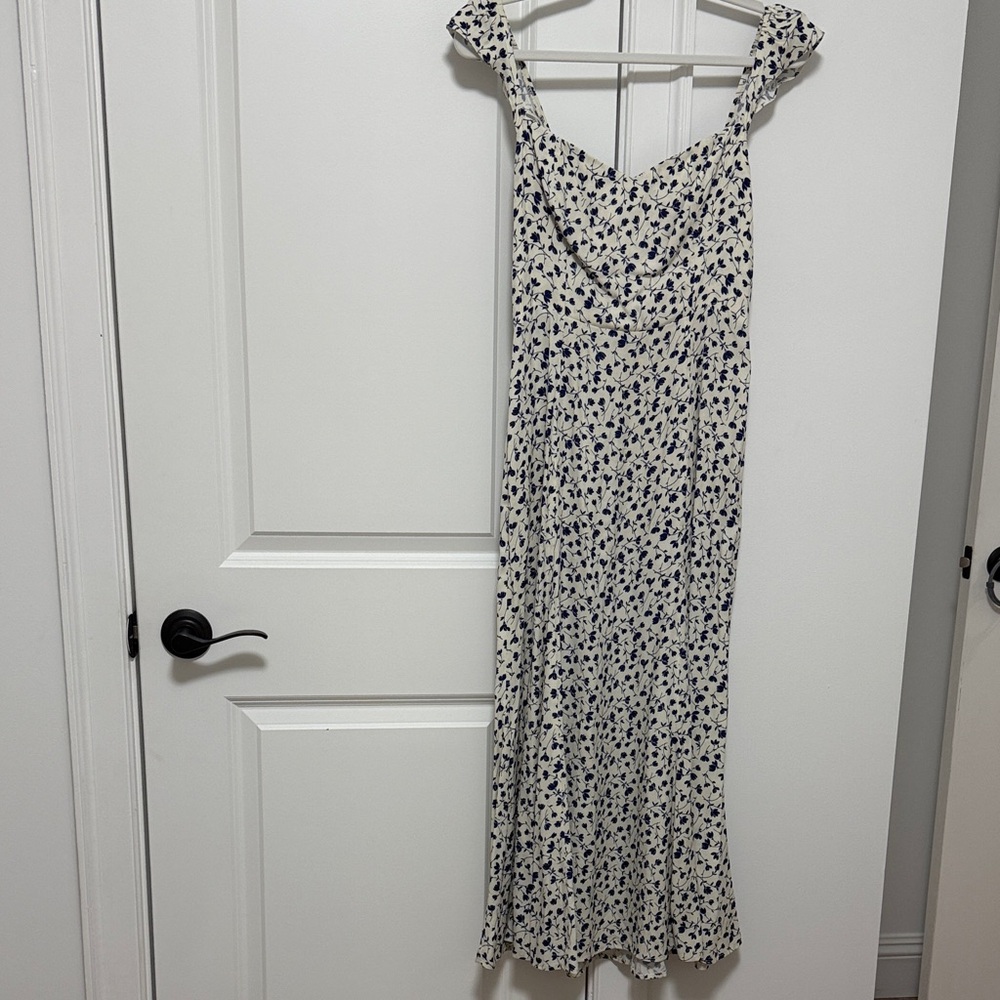 Reformation Cream and Black Ruffled Sundress Sweetheart Neckline